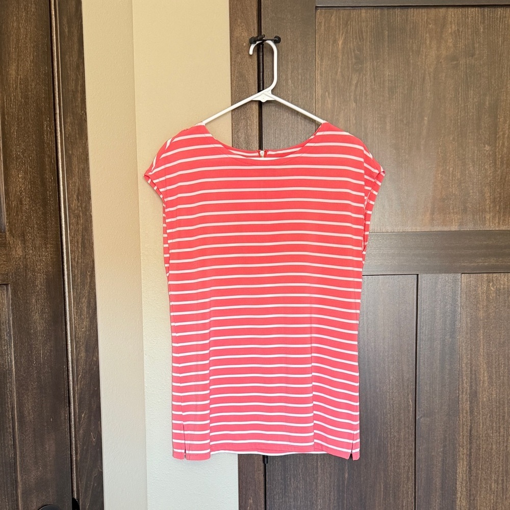 Anne Klein Women’s Crewneck Sleeveless Striped Blouse Back Zip Size Medium NWOT